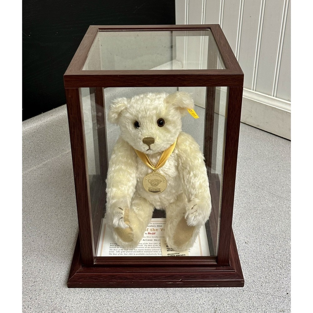 Steiff Teddy Bear 2001 Mohair Jointed Danbury Mint In The Glass Box W/ COA EUC!